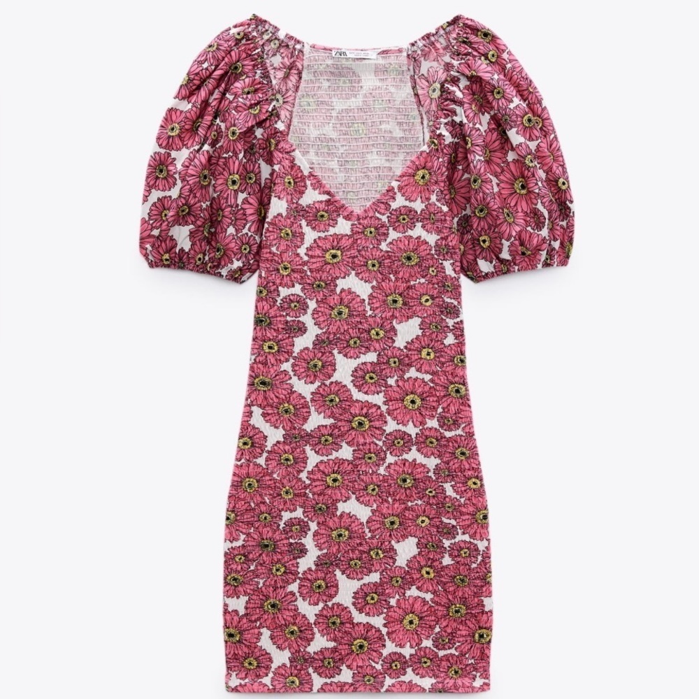 Zara pink floral puff sleeve dress, large